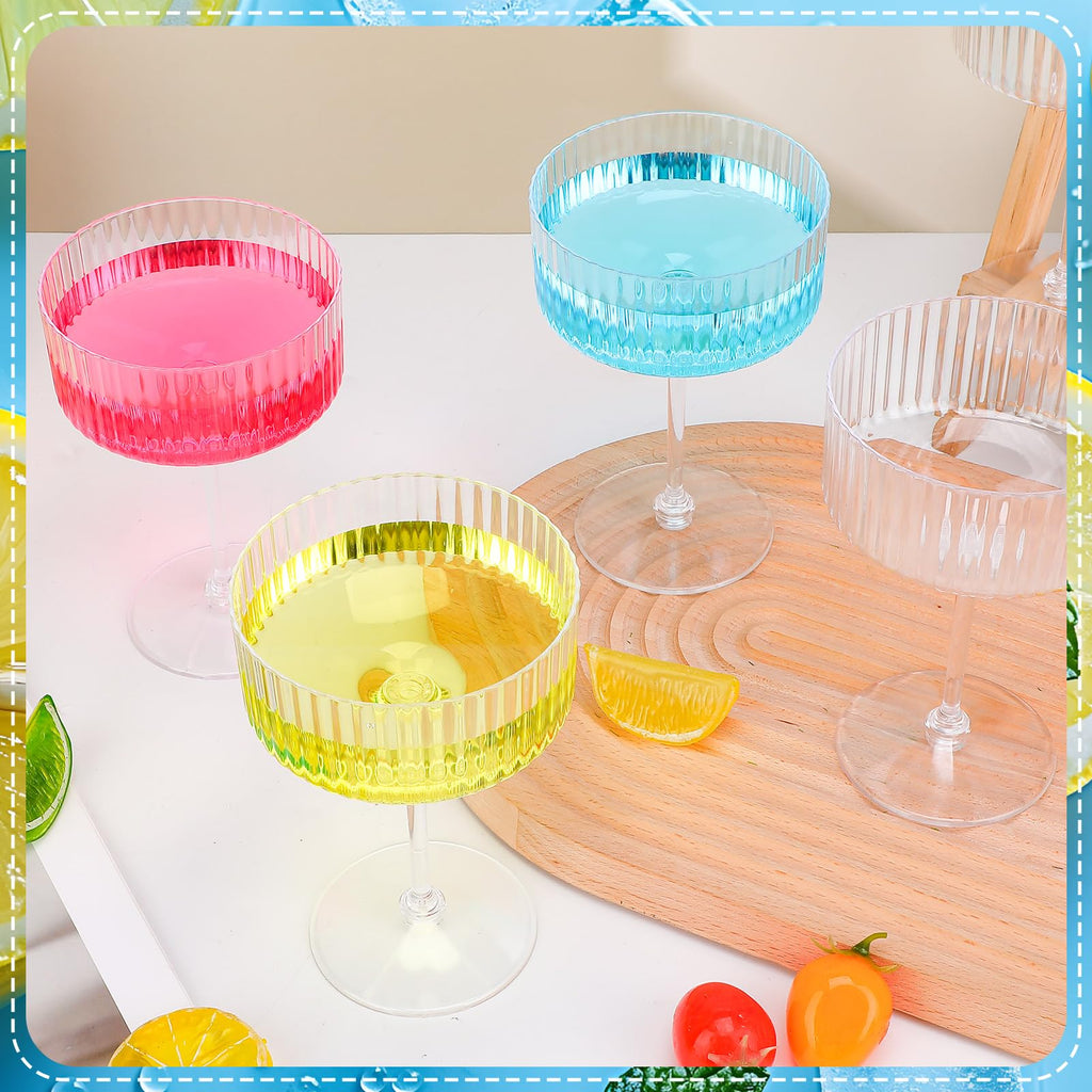 12 Pcs Ribbed Martini Glasses Transparent Plastic Q5901