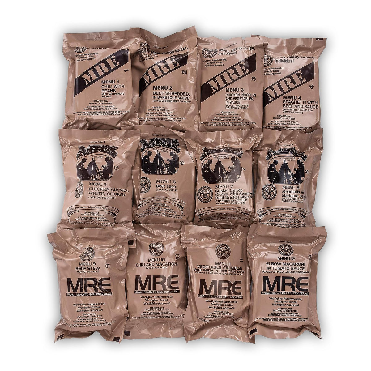US Military MRE Case Menus 1-12 A885961