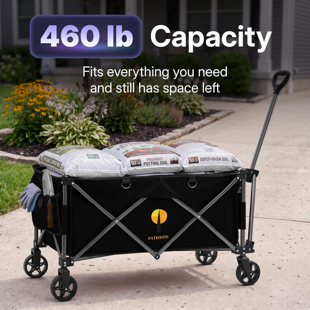 39" Collapsible Wagon with All-Terrain Wheels, 460 lbs Foldable Cart, Black R559