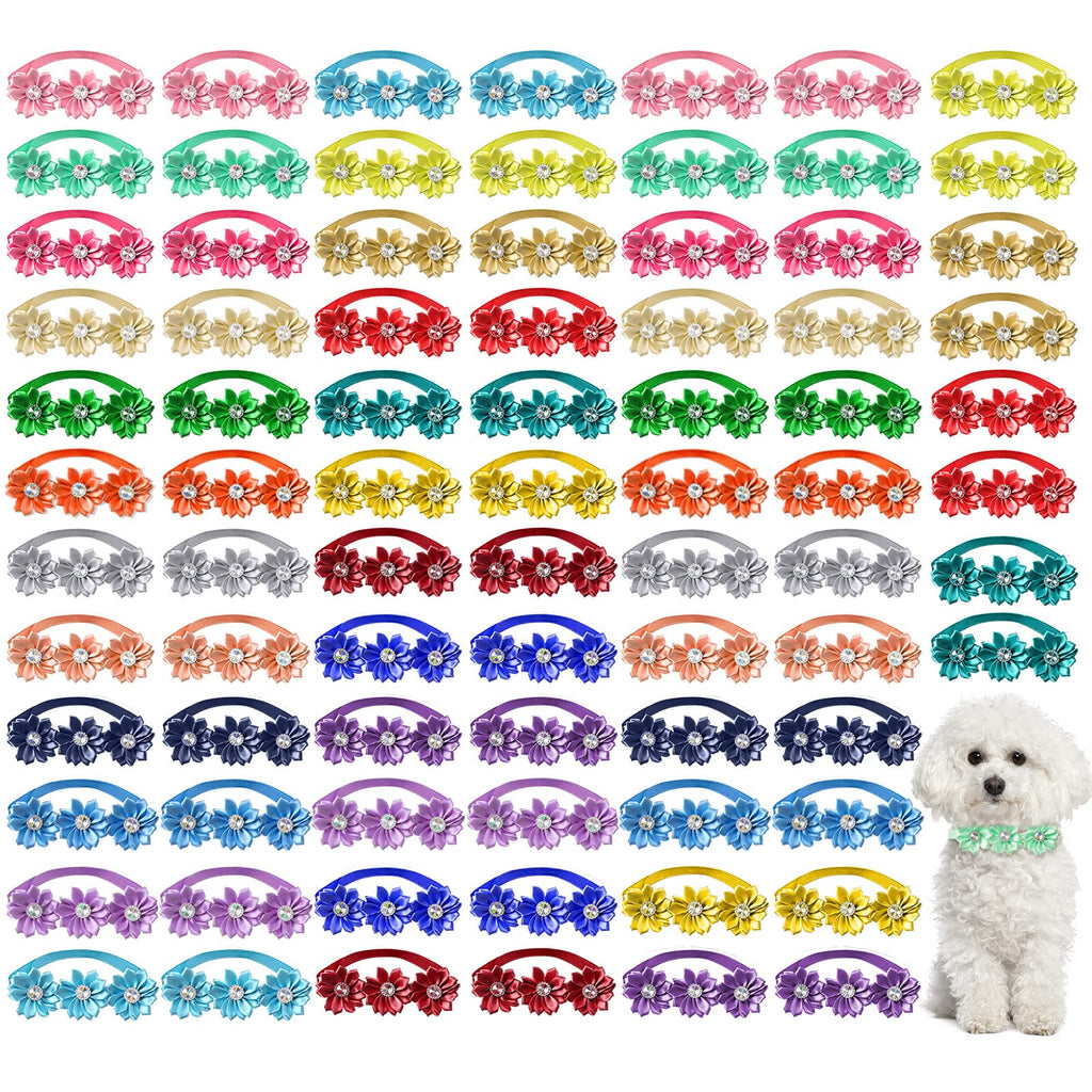 80 Pcs Dog Bowtie Flower Collar Adjustable T39897