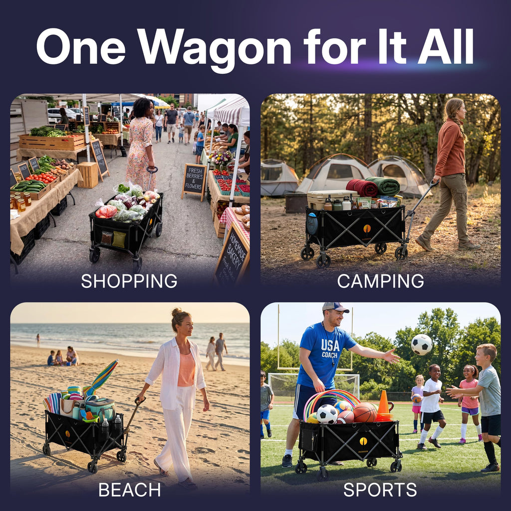 39" Collapsible Wagon with All-Terrain Wheels, 460 lbs Foldable Cart, Black R559