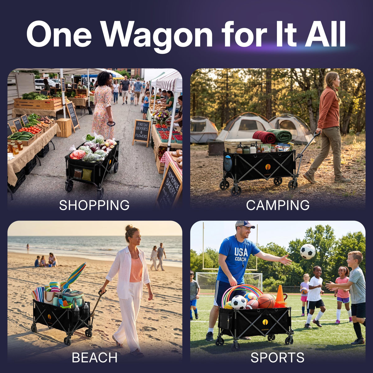 39" Collapsible Wagon with All-Terrain Wheels, 460 lbs Foldable Cart, Black R559