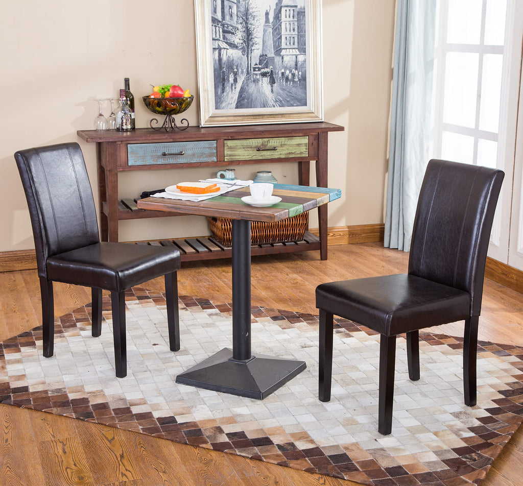 Brown Faux Leather Solid Wood Parson Chairs, Set of 2 X469439