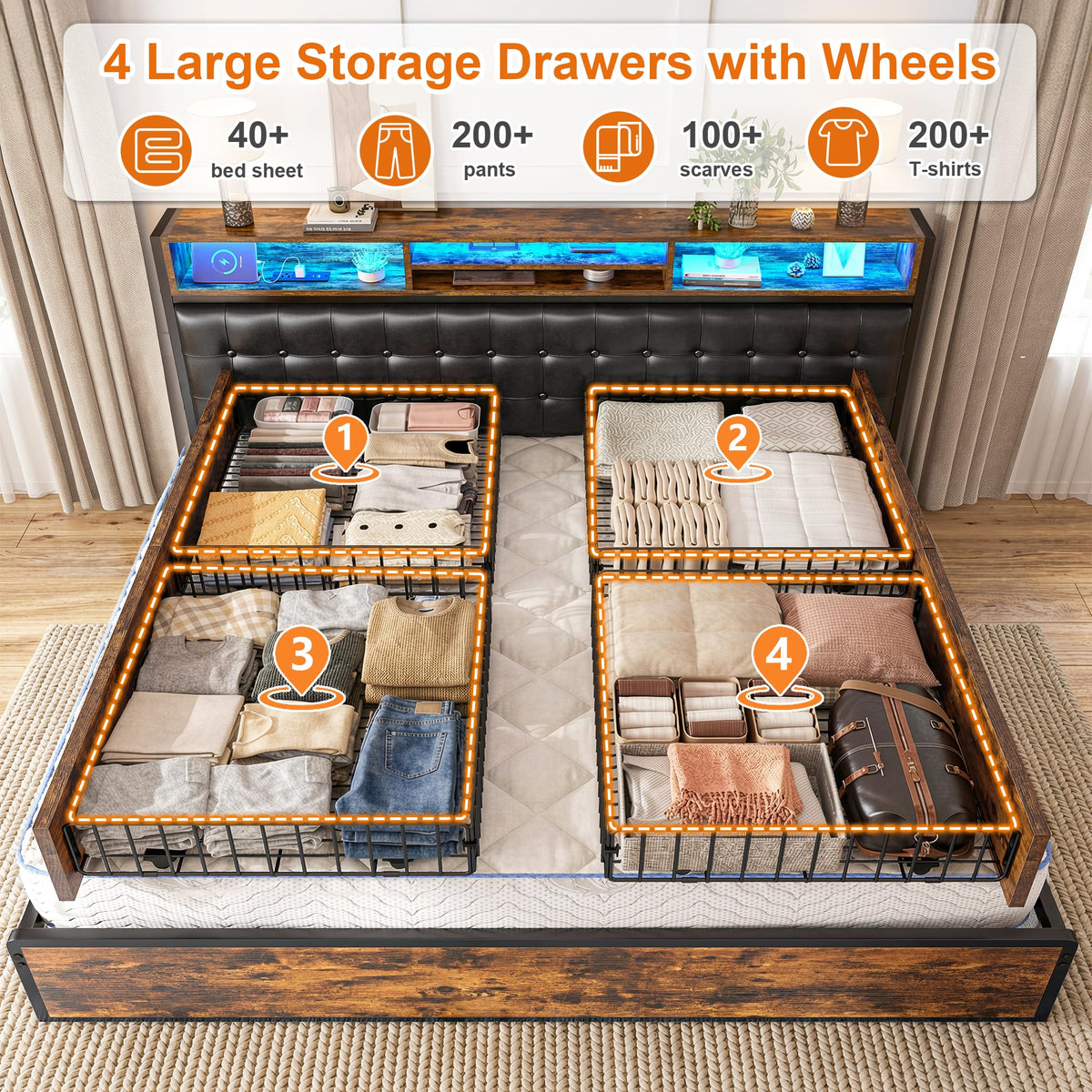 King Bed Frame with 4 Drawers R724084