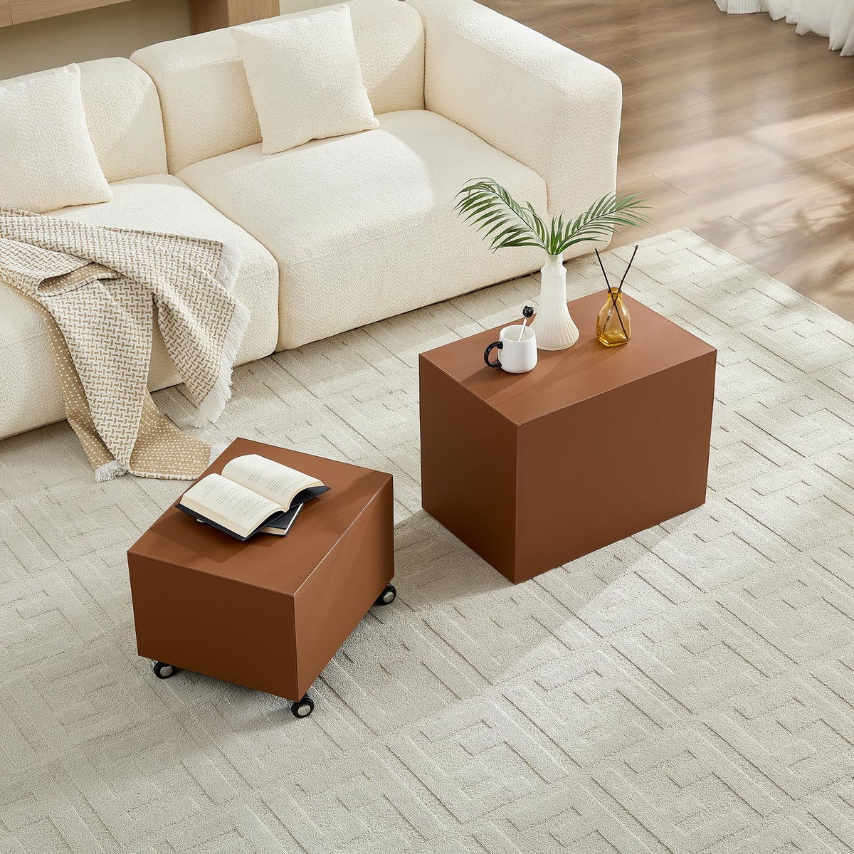 Brown MDF Leather Accent Table X68468
