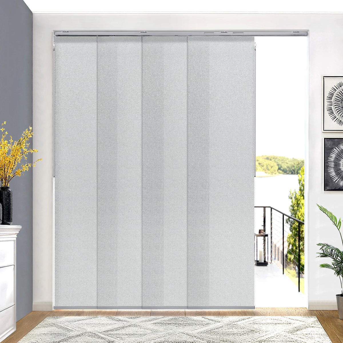Adjustable Light Filtering Grey Panel Track Blinds X51854